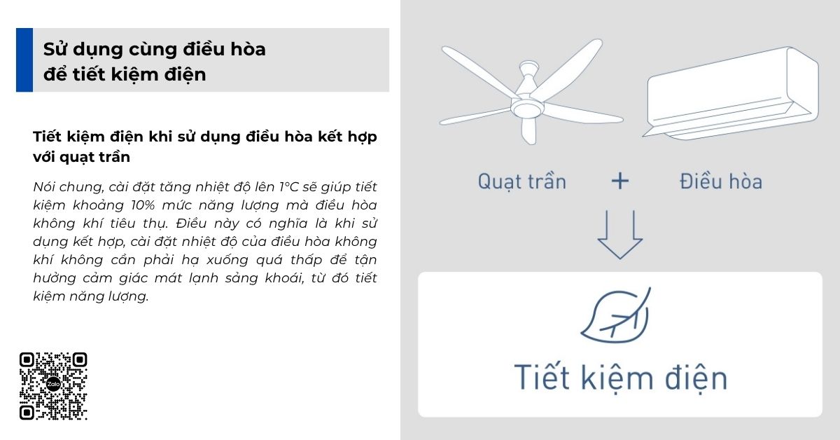 Tiết kiệm điện khi sử dụng điều hòa kết hợp với quạt trần